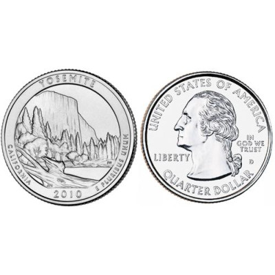 Монета 25 центов 2010 г. США. "Национальный парк. Йосемите".